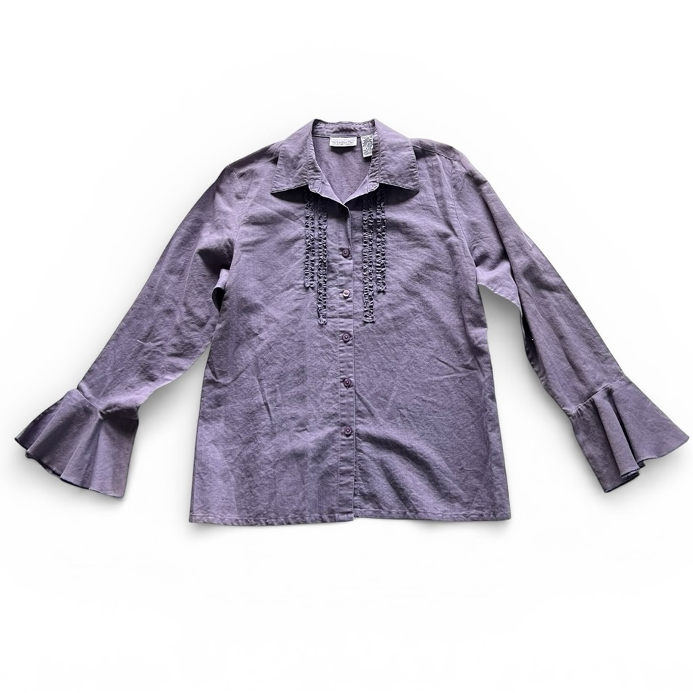 The Last Best Place Vintage Purple Ruffle Front Bell Sleeve Button Down - L